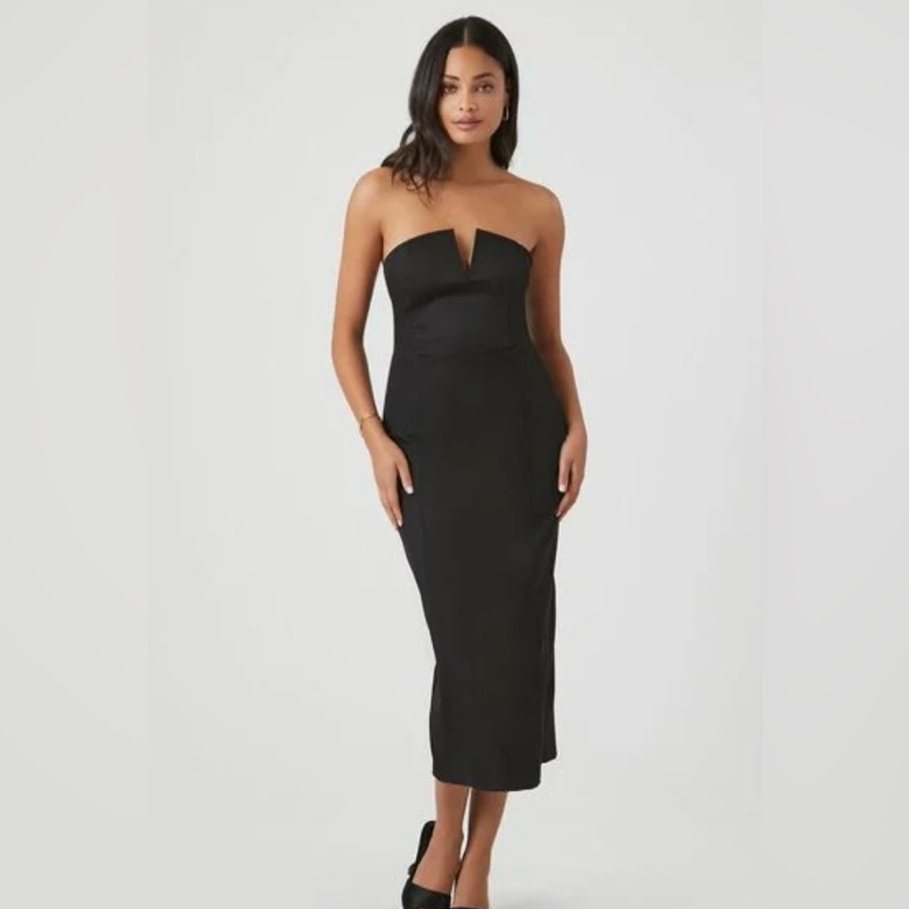Black Strapless Notched Tube Midi Dress Forever 21 Size Small